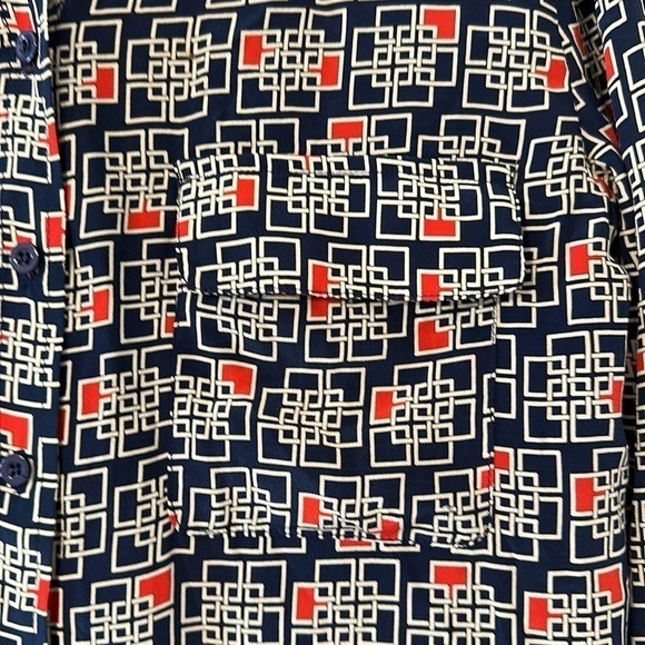 French Curve Womens Silk Button Down Top Blouse Sz Small Navy & Red Professional - Picture 5 of 10